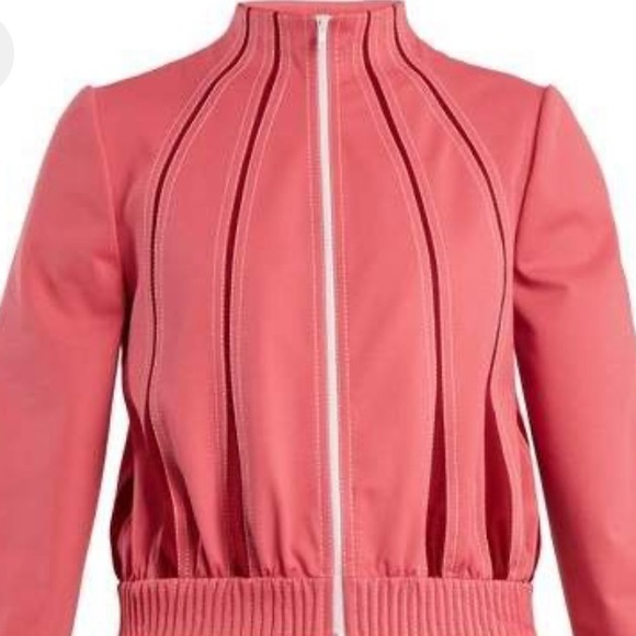 VALENTINO PANELED JACKET SALMON PINK RED ZIPPER FRONT HIGH NECK ITALIAN FABRIC 6 - Picture 5 of 15